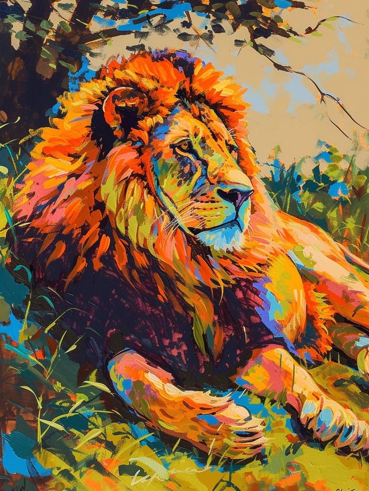 Masai Lion Resting In The Sun Fauvist Painting 4
