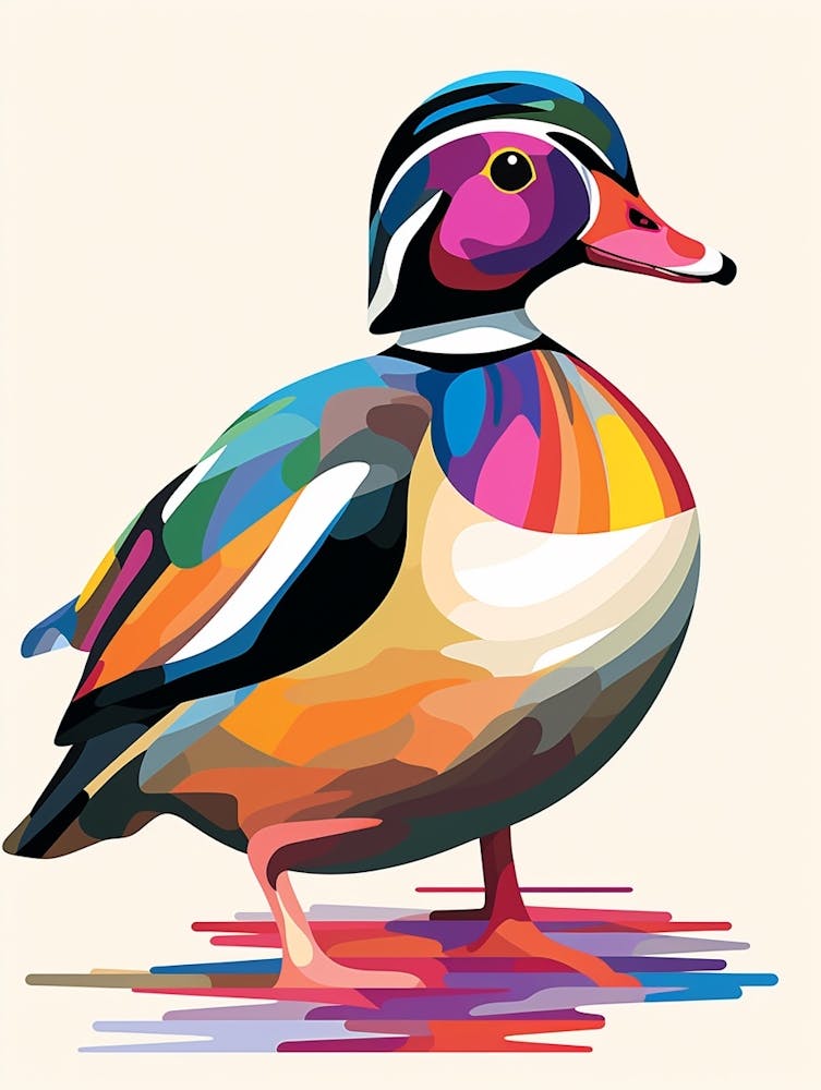 Colourful Geometric Bird Wood Duck 1