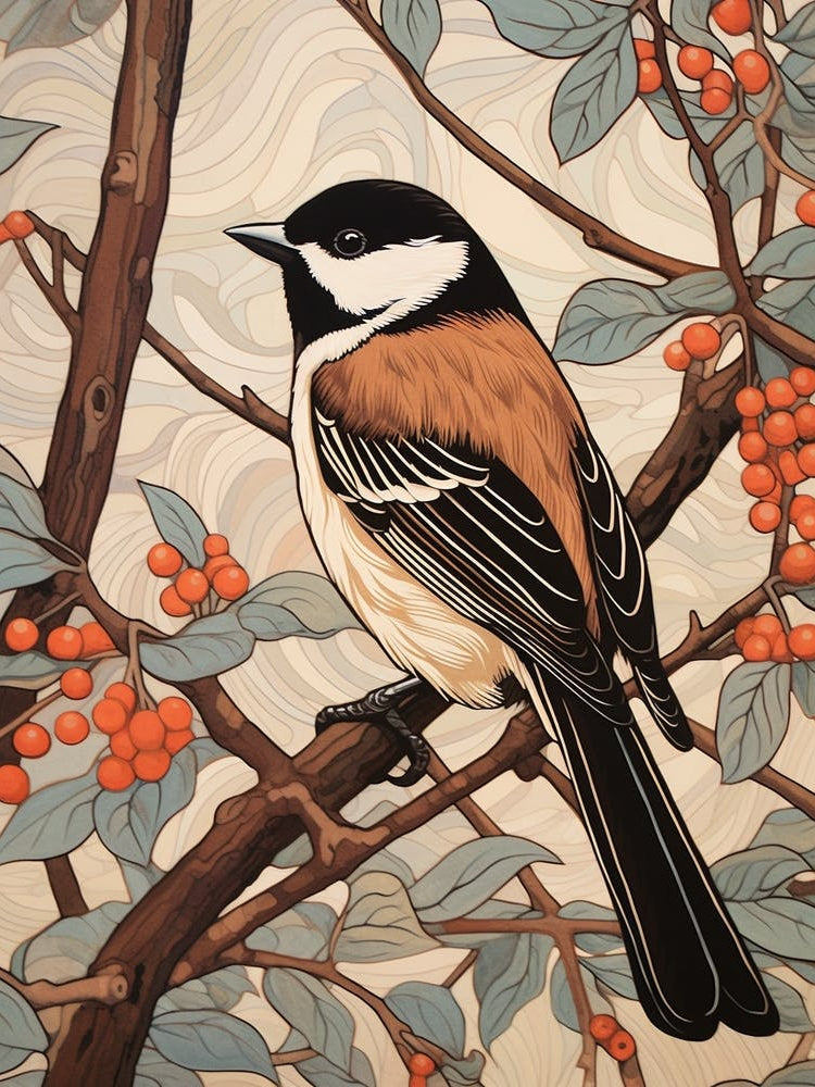 Art Nouveau Birds Poster Carolina Chickadee 3