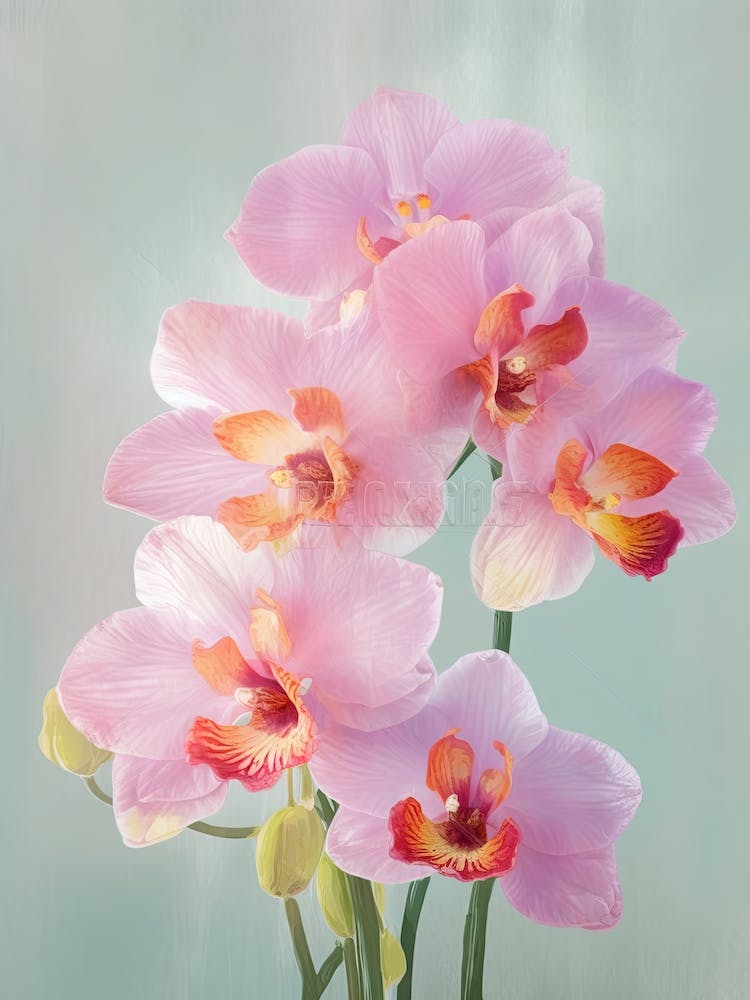 Orchids Flowers Acrylic Painting In Pastel Colours 1