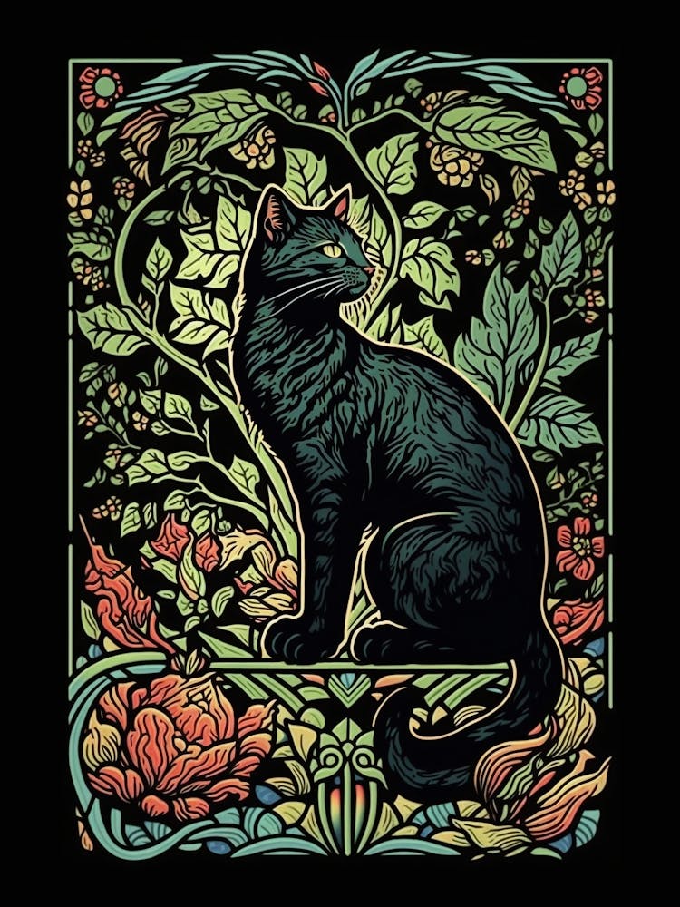 William Morris  Inspired Cats Collection Stained Glass 