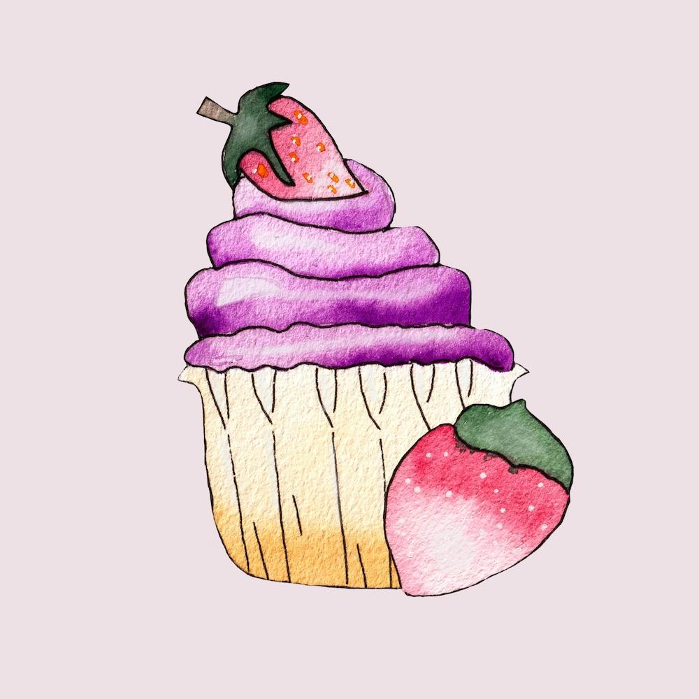 Purple Cupcake And Strawberry Square
