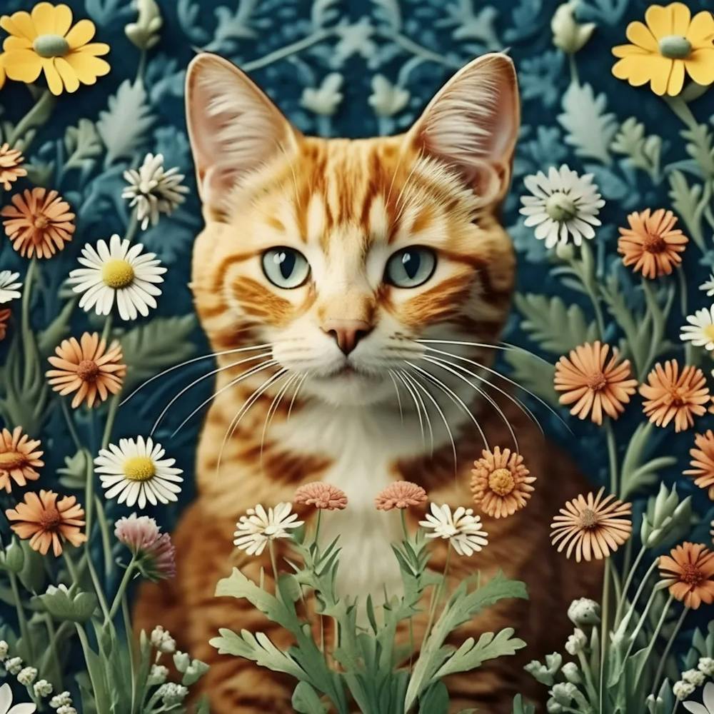 willliam morris Cat In Flowers