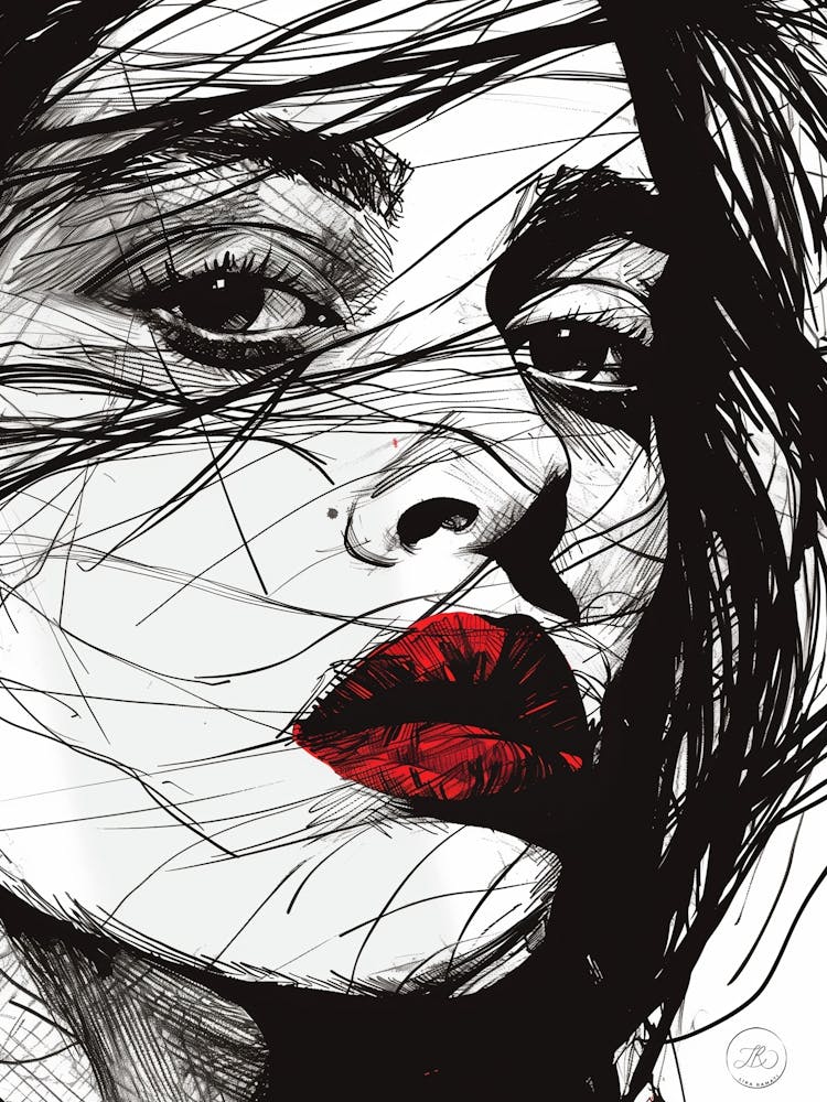 Portrait Of A Woman With Red Lips