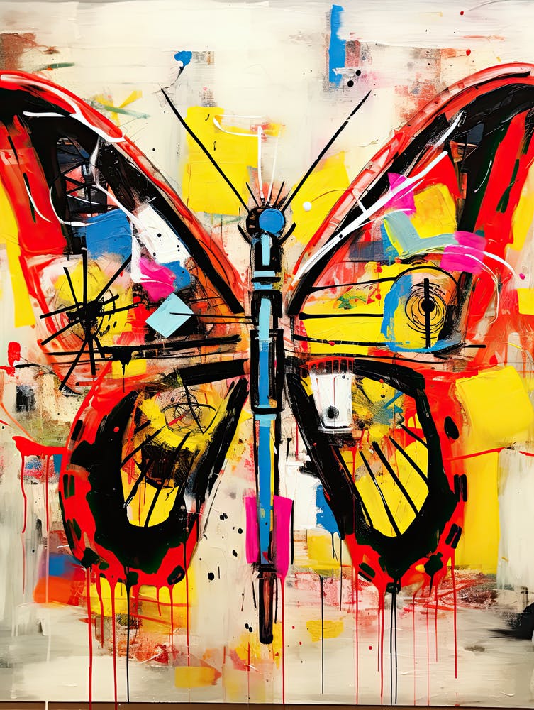 Butterfly yellow, red in Basquiat's Style