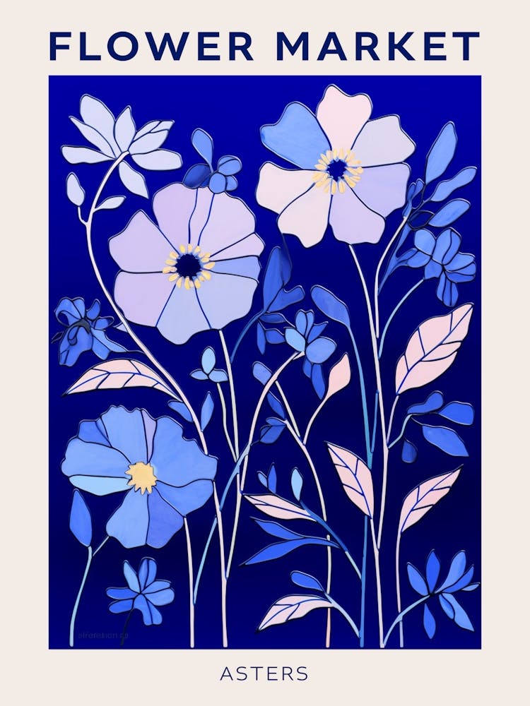 Blue Flower Market Poster Asters 4