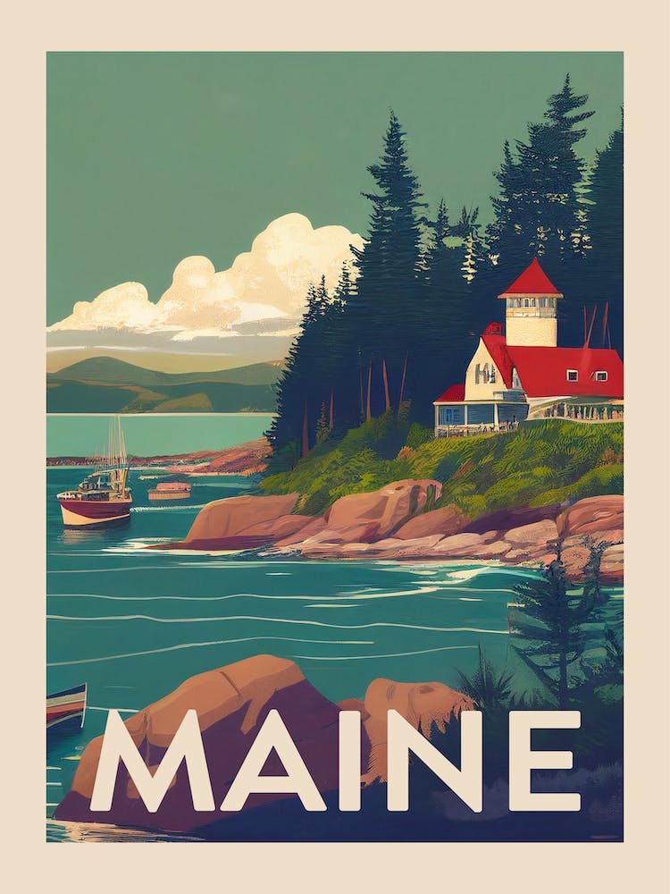 Maine Vintage Travel Poster