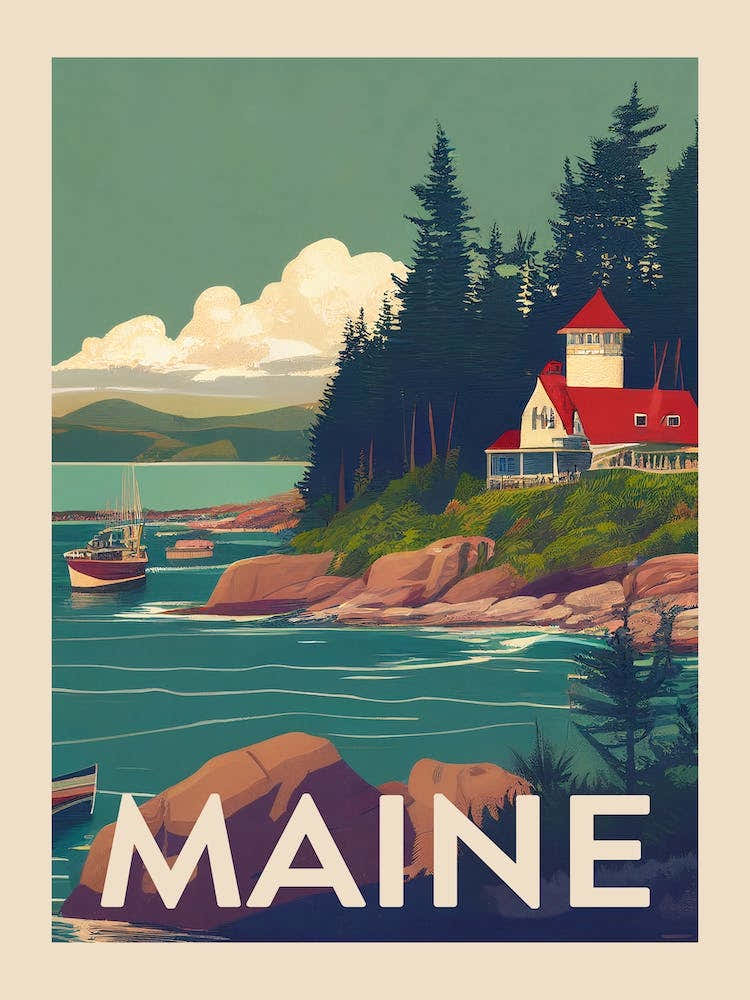 Maine Vintage Travel Poster