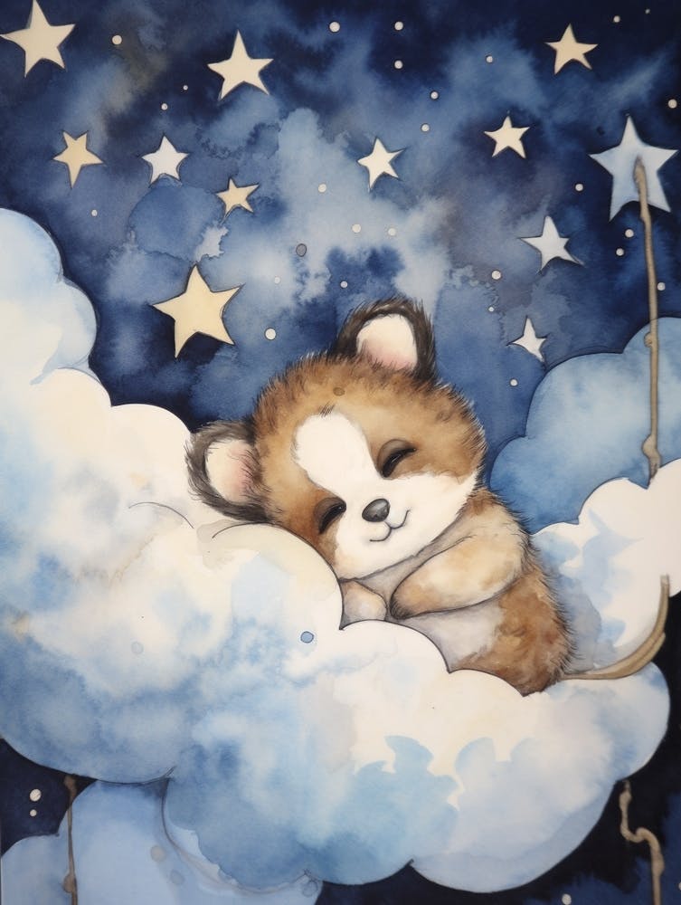 Baby Raccoon Sleeping In The Clouds