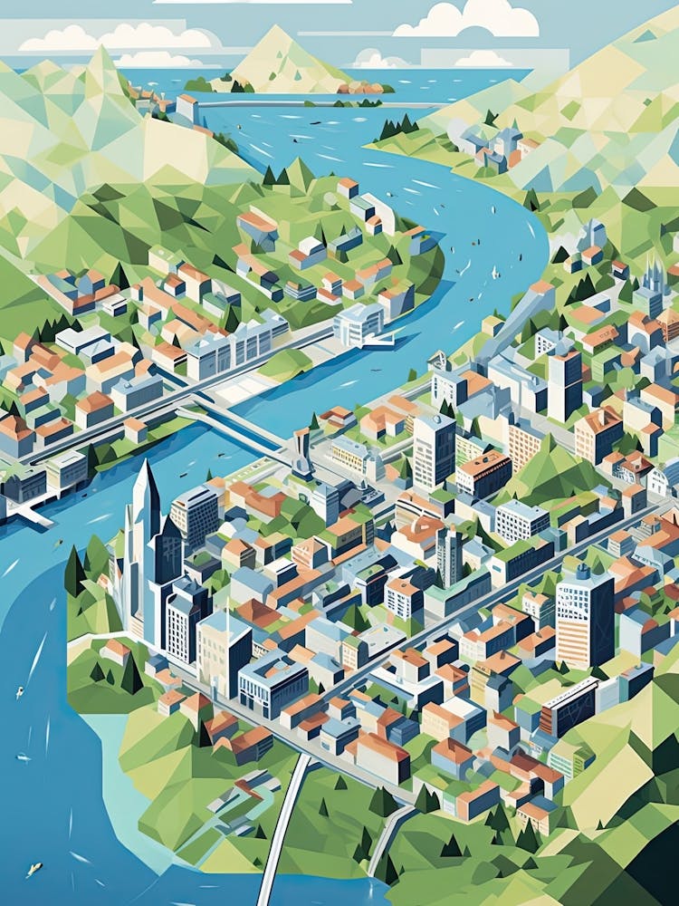 Zurich, Switzerland, Geometric Illustration 2