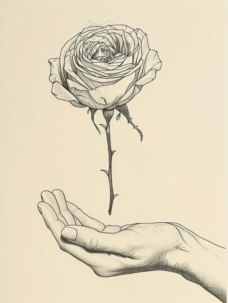 English Rose In Hand Line Drawing 3