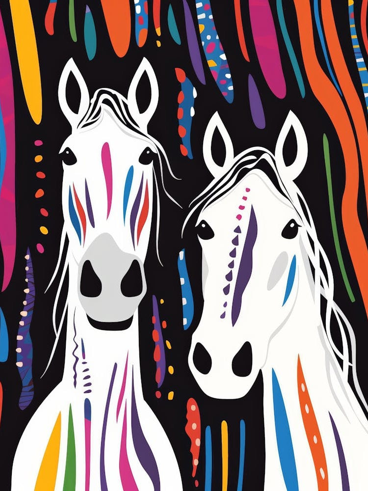 Two Horses On A Black Background