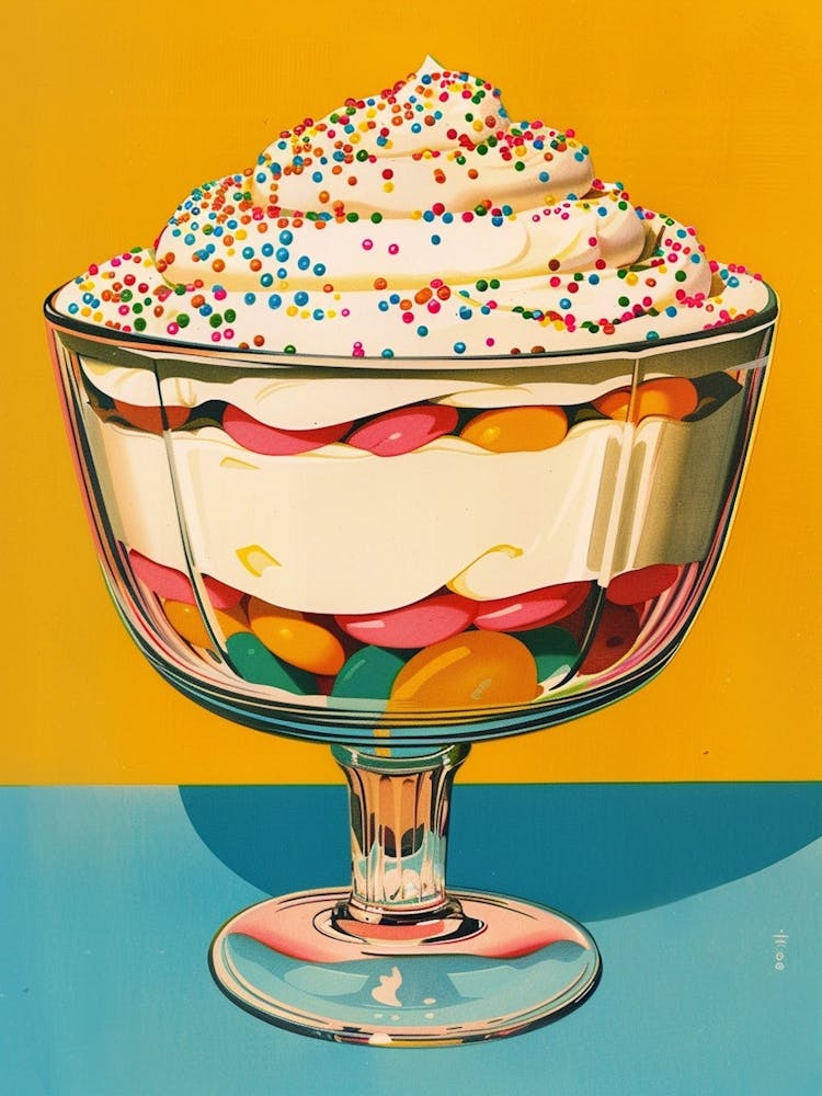 Retro Trifle With Rainbow Sprinkles Vintage Cookbook Inspired 2