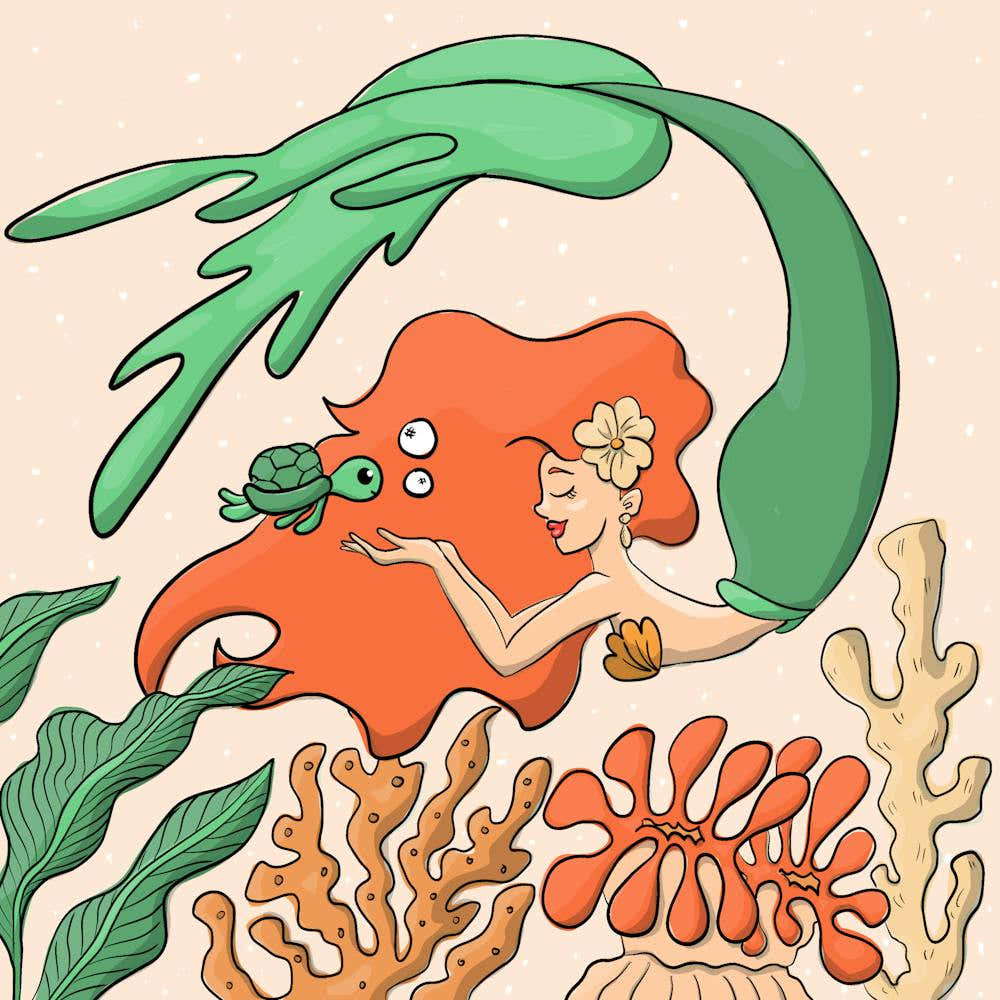 Colorful swimming mermaid in neutral tones - perfect for kids