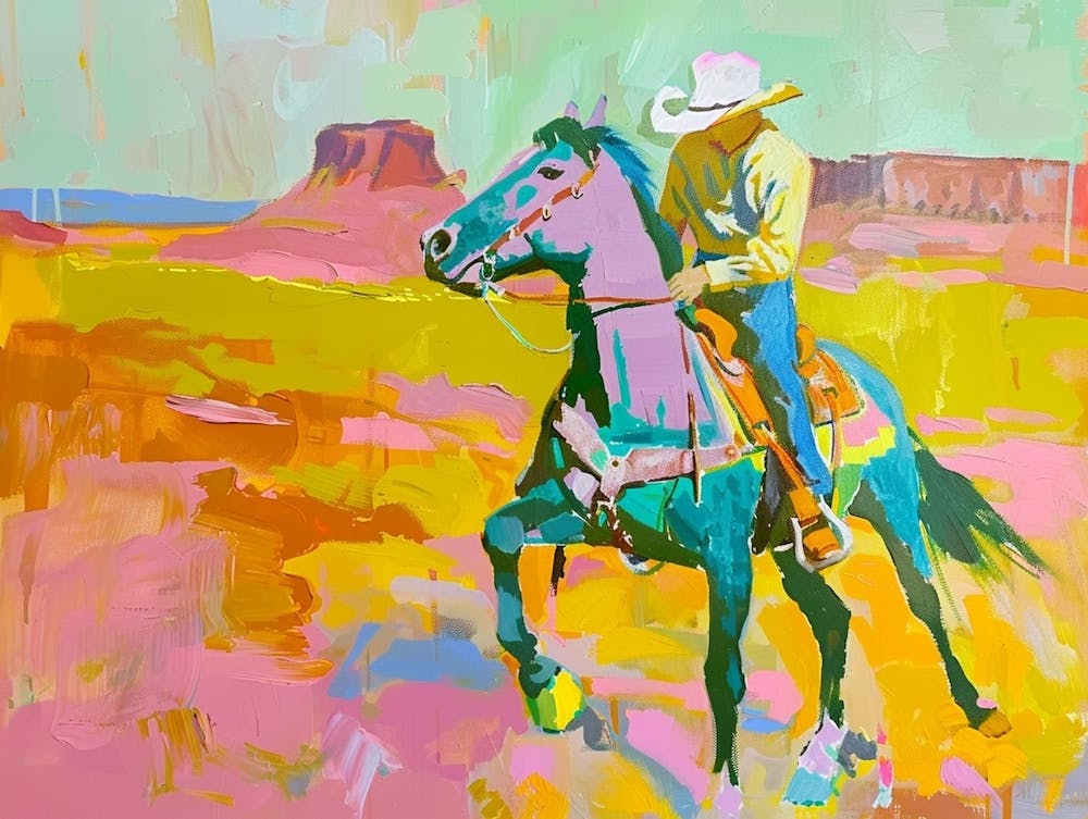 Neon Cowboy In Rocky Mountains 6 Painting