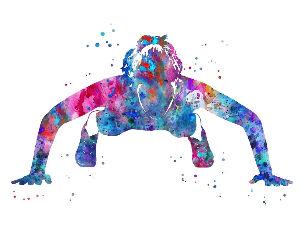 Woman Doing Push Ups Watercolor
