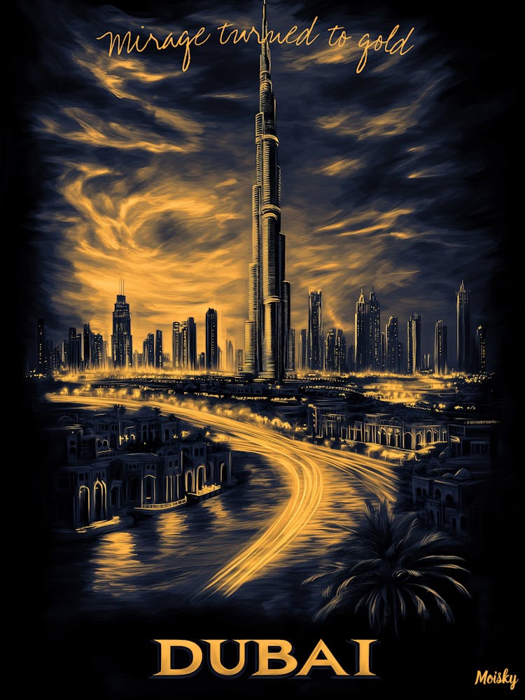 Dubai Skyline Charcoal Monochrome Art Urban Poster