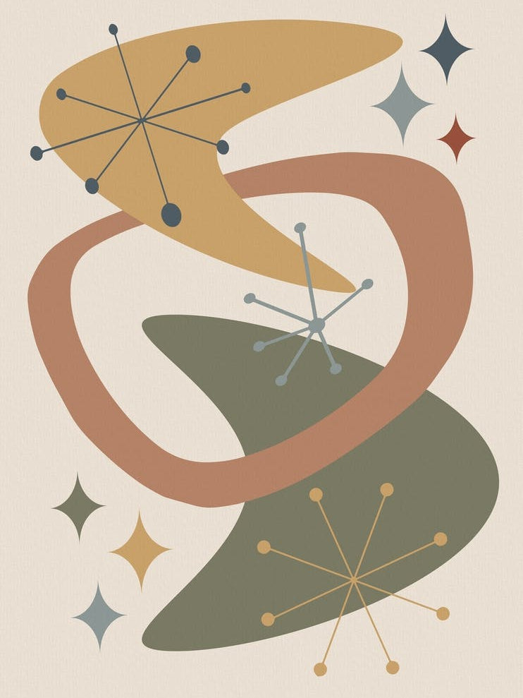 Mid Century Atomic Age Abstract 7 Green, Orange, Yellow