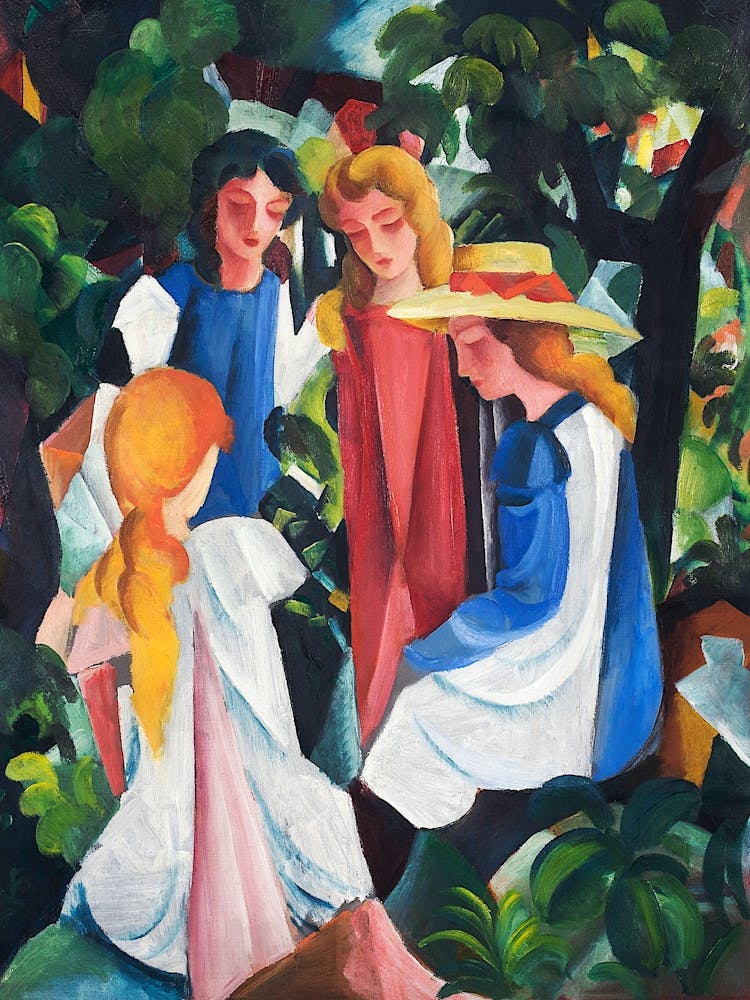 August Macke S Four Girls (1912–1914) Famous Painting, Original From Wikimedia Commons