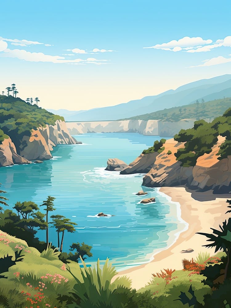 Big Sur California, Usa, Graphic Illustration 3