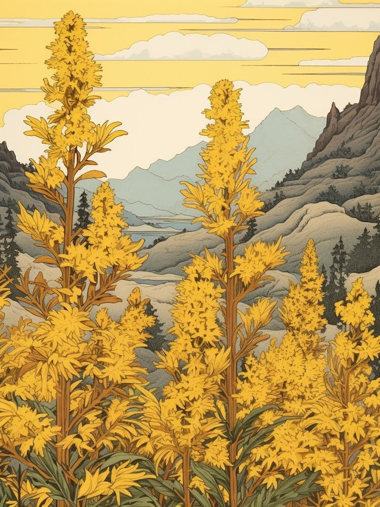 Nokanzou Goldenrod 2 Japanese Botanical Illustration