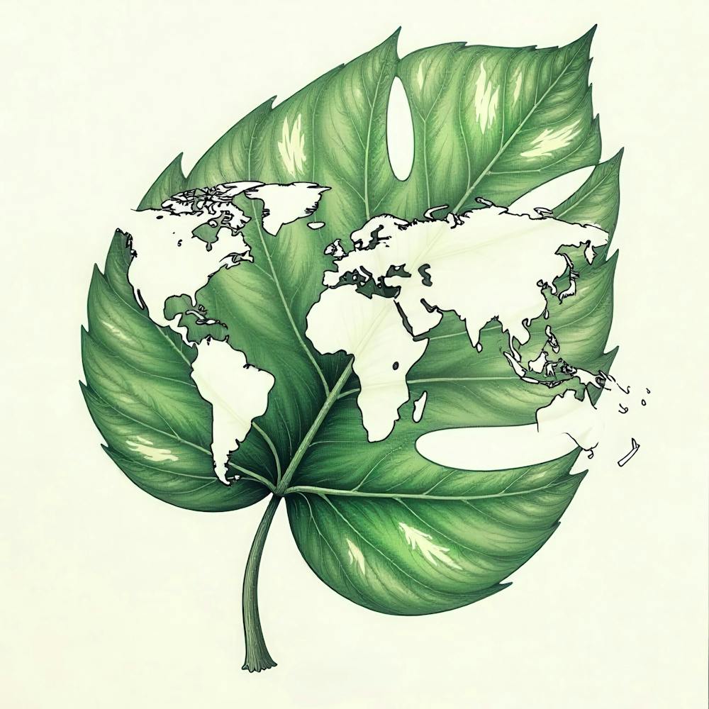 World Map On A Leaf