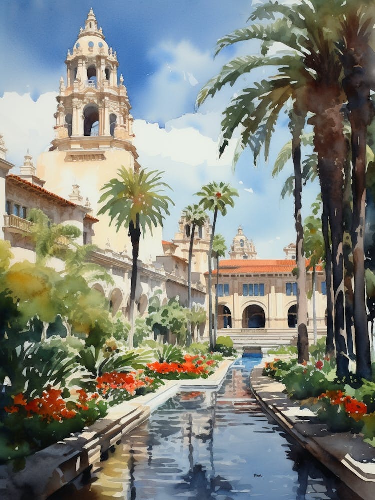 Balboa Park Usa Watercolour Painting