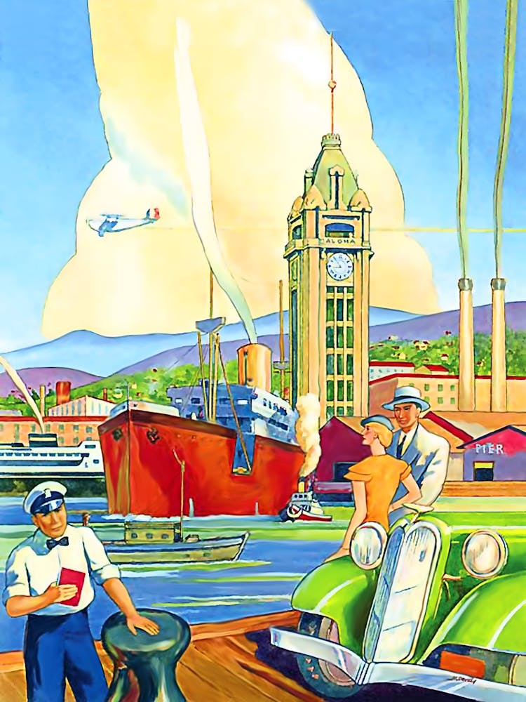 At Hawaii Port, Vintage Poster