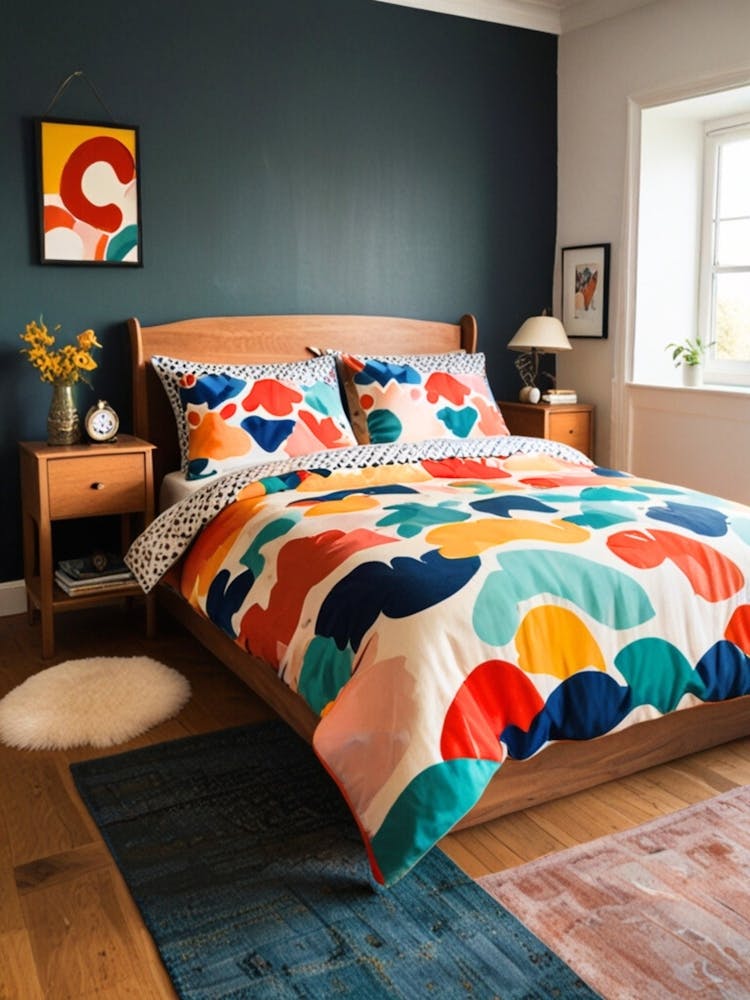 Bedroom With A Colorful Bed