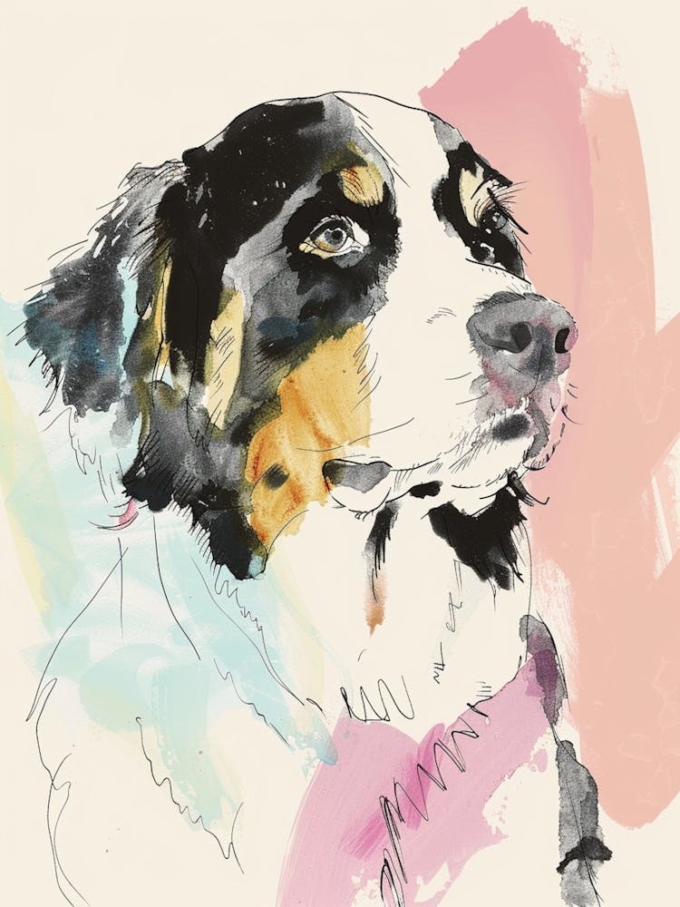 Pastel Bernese Mountain Dog Watercolour Line Illustration 1
