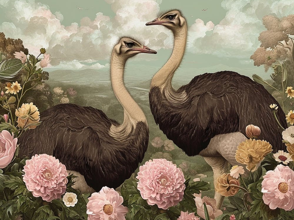 Floral Animal Illustration Ostrich 2
