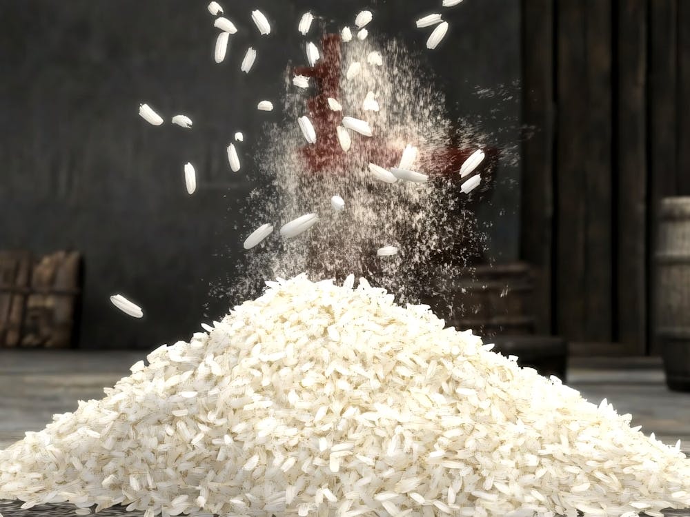 Rice Falling on a Pile