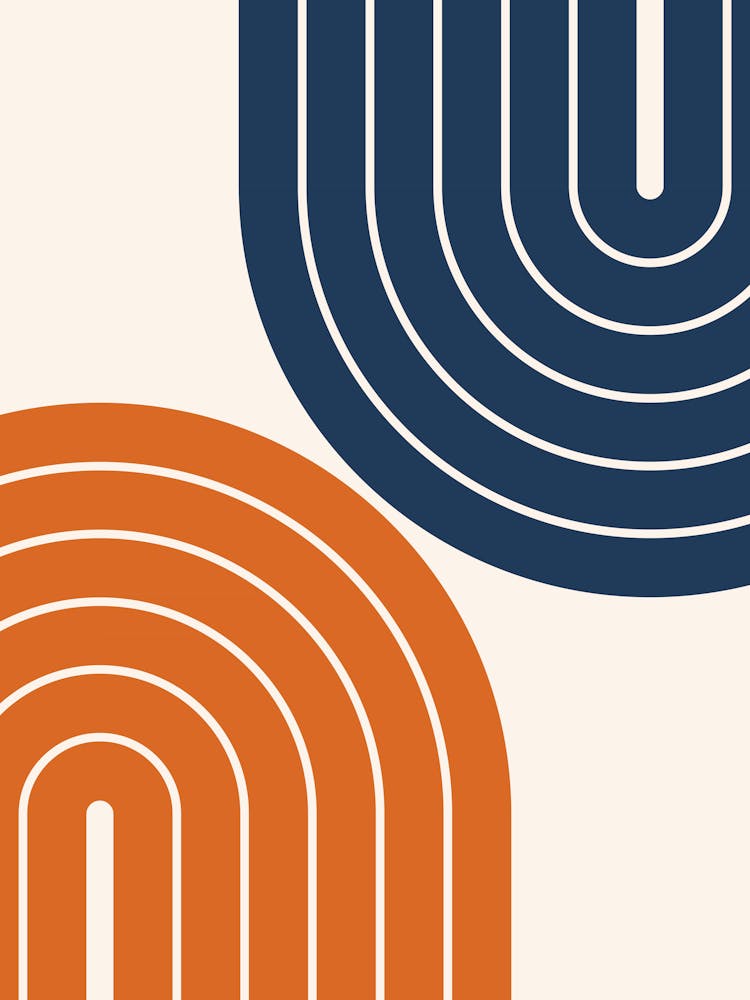 Midcentury Modern Geometric Rainbow Xxii In Navy Blue And Orange 01