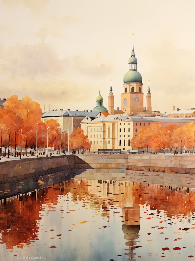 Helsinki Finland In Autumn Fall, Watercolour 4