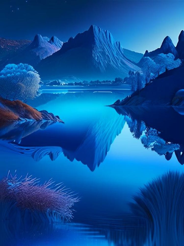Blue Lake, Landscapes, Waterscape Holographic 2