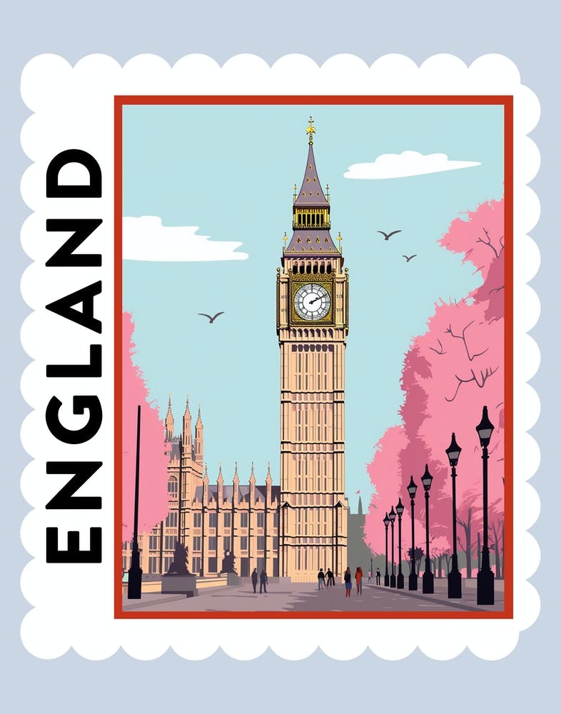 England Travel Stamp Poster