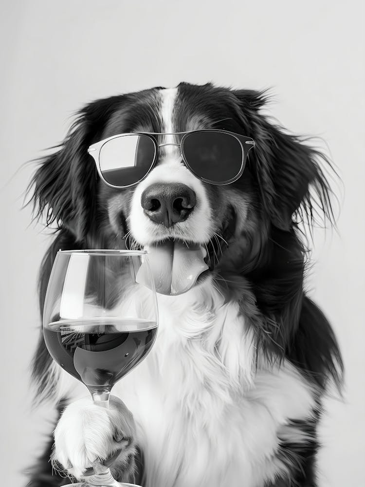 Bernese Mountain Dog And Wine Wall Art, Black And White Print, Bernese Gift, Alcohol Print, Funny Dog Poster, Kitchen Wall Decor