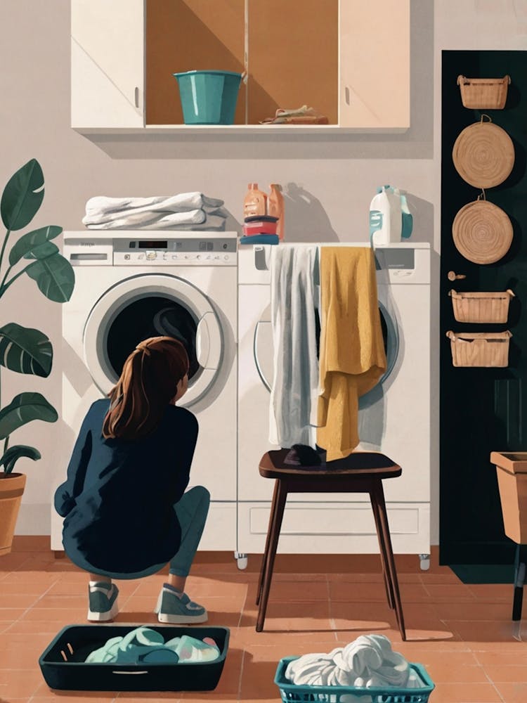 Illustration Of A Woman Doing Laundry 1