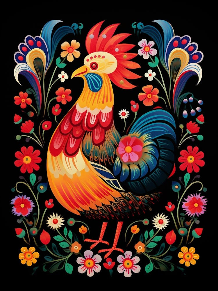 Folk Bird Illustration Chicken 1