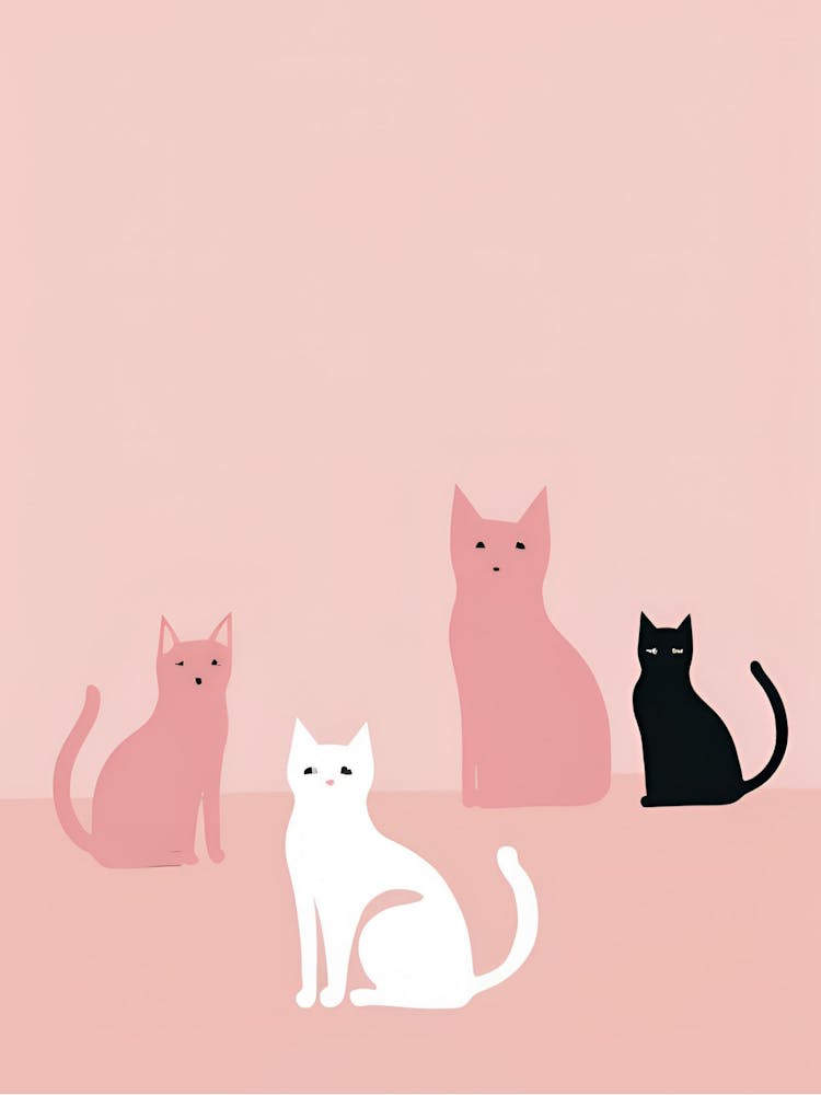 Cute Cats On A Pink Background