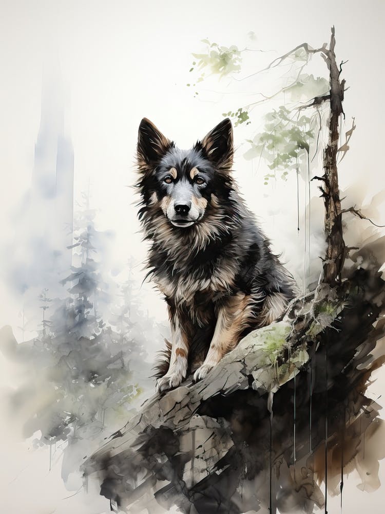 Dog, Japanese Brush Painting, Ukiyo E, Minimal 2