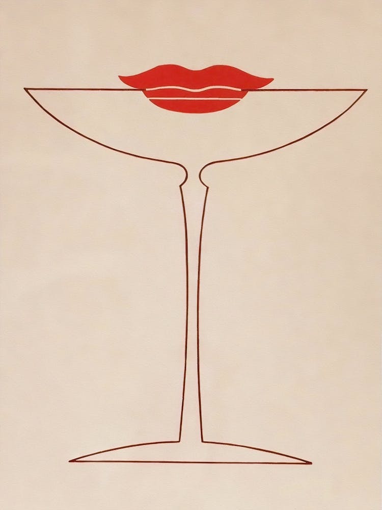 Red Lipstick, Martini Glass, Vintage Bar Cart Print