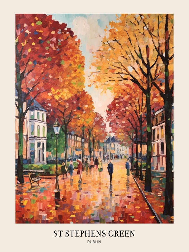Autumn City Park Painting St Stephens Green Dublin 1 Poster