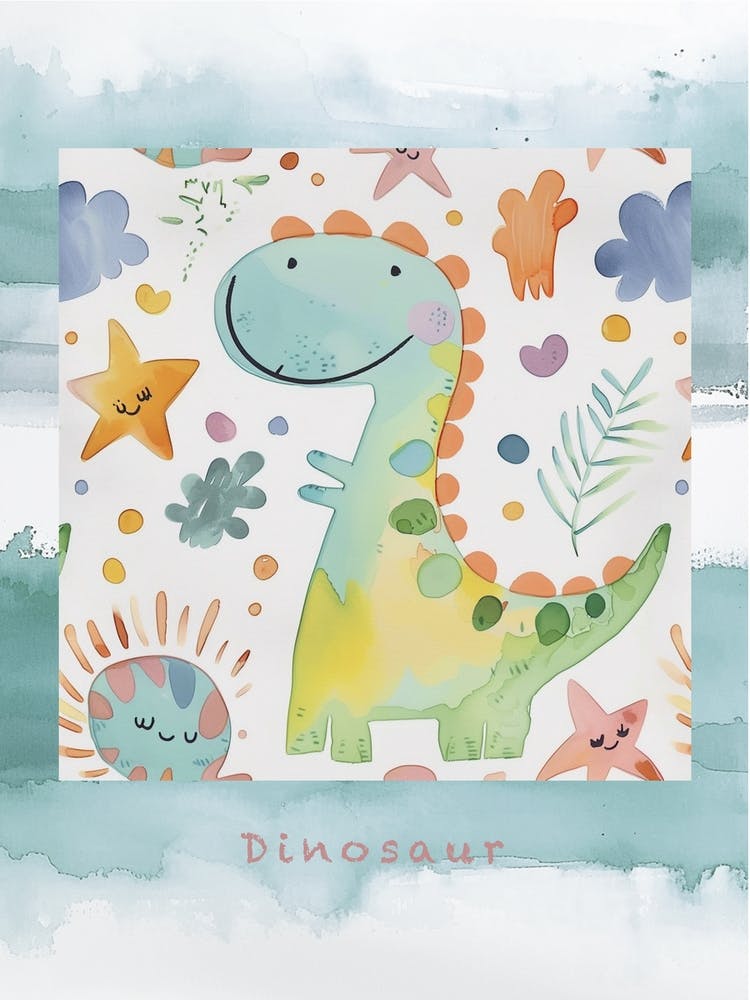 Starry Dinosaur Muted Pastels Pattern 2 Poster