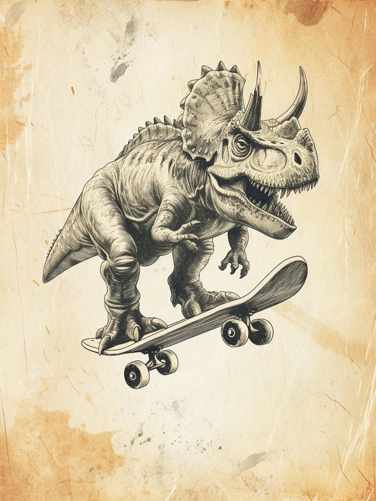 Vintage Dinosaur On A Skateboard 2