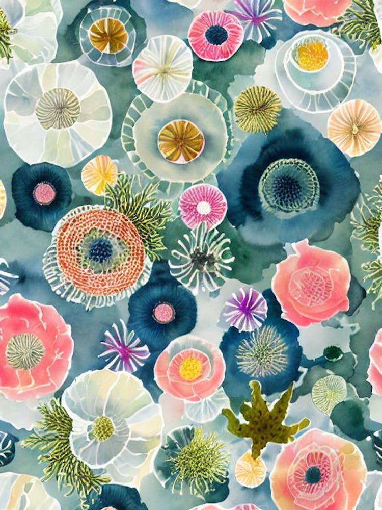 Sea Anemone Vintage Graphic Watercolour