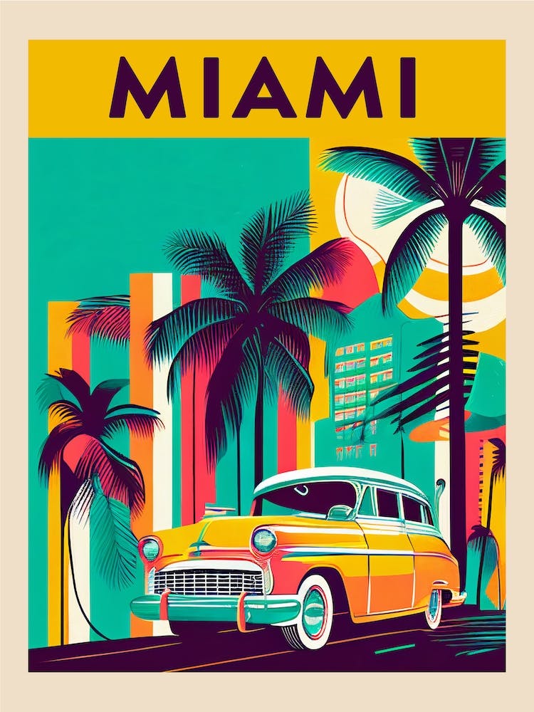 Miami Tropical Vintage Travel Poster