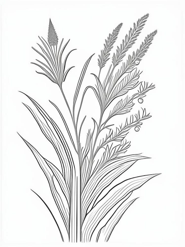 Psyllium Herb William Morris Inspired Line Drawing 2