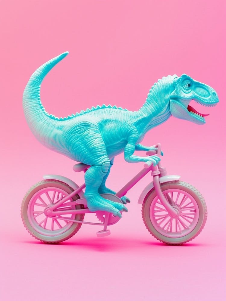 Pastel Toy Dinosaur On A Bike 1