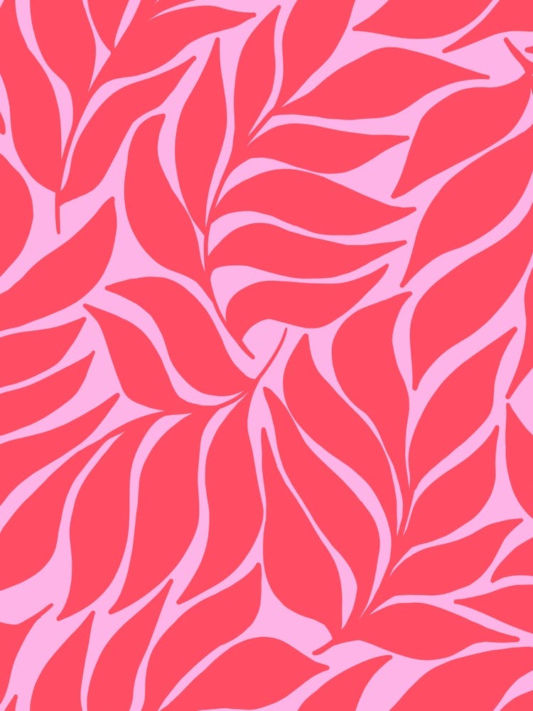 Wavy Tropical Leaves Hot Pink on Cotton Candy Pink